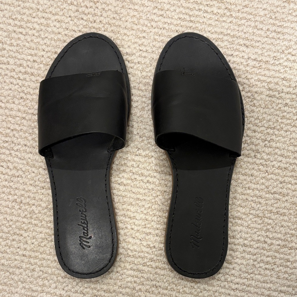 Madewell Black Leather Slide Sandals